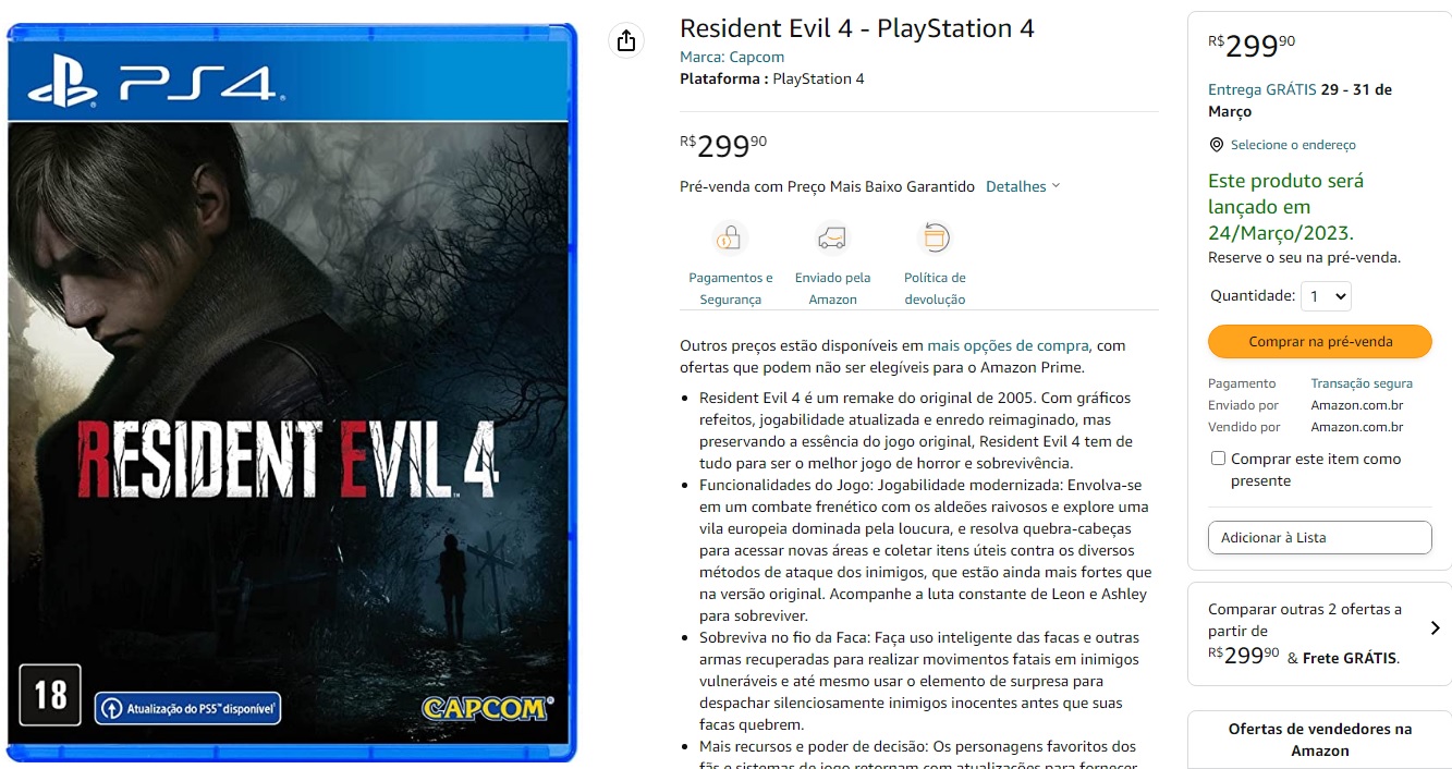 ATUALIZADO] Resident Evil 4 Remake (mídia física) já se encontra disponível  em pré-venda na  - EvilHazard